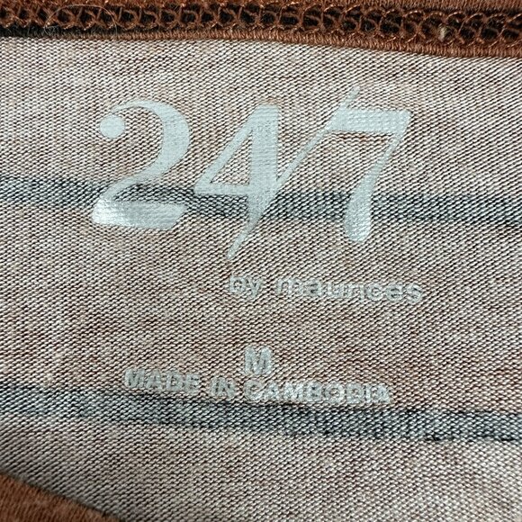 24/7 by Maurices Womens SIze M Brown Black Striped Long Sleeve Shirt - Picture 3 of 5